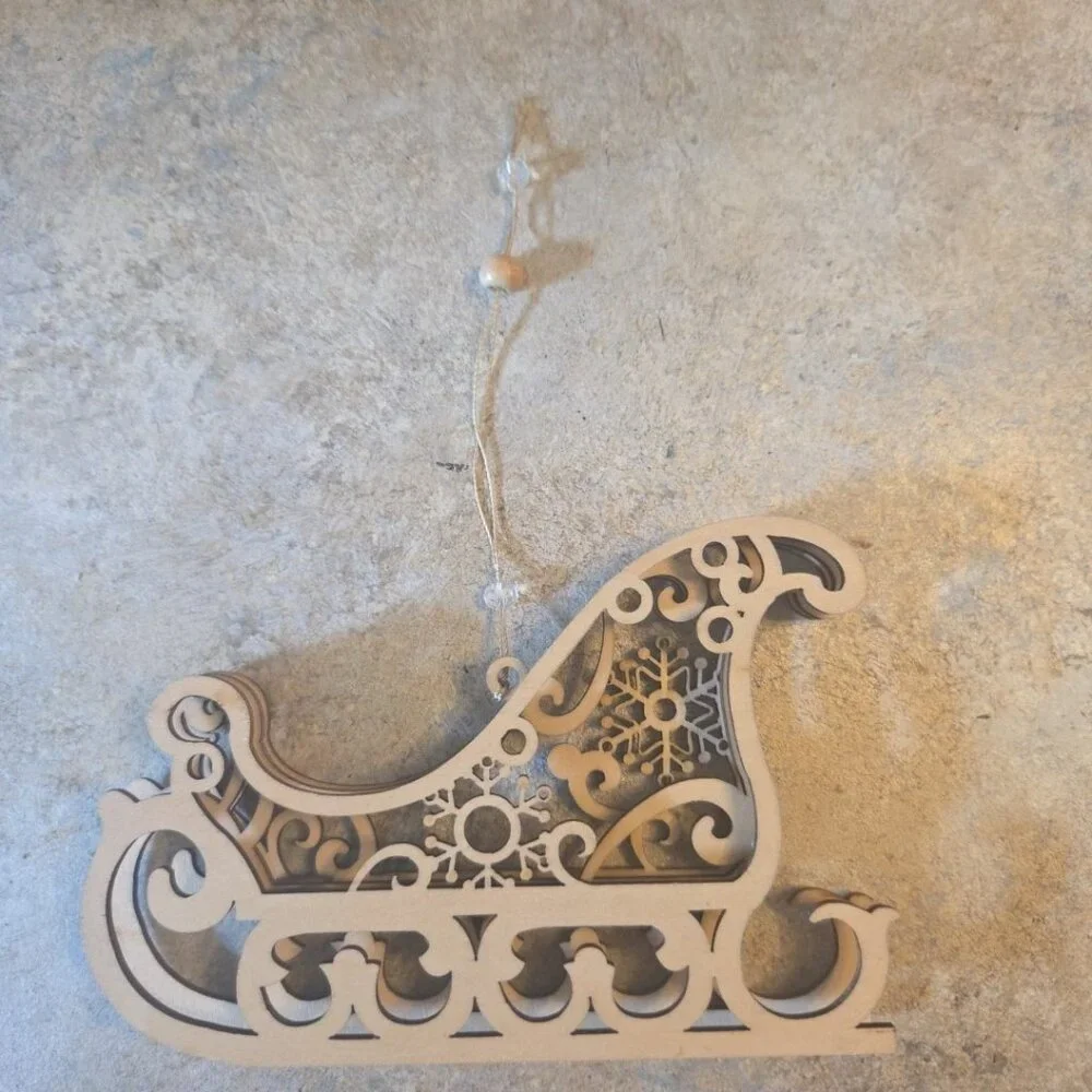 Unfinished Sleigh Ornament Sled Folk Art Wooden For Crafts Crystals
